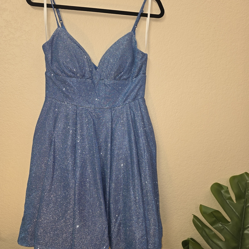 Sparkling Blue Spaghetti Strap Dress